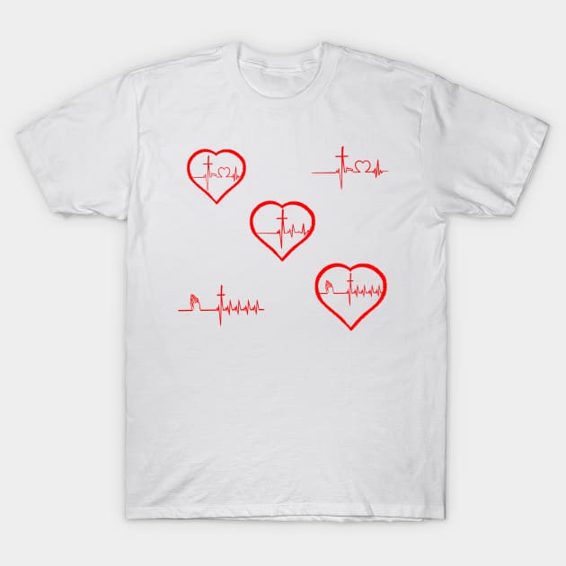 Christianity, Heartbeat icon, cross, heart & prayer T-Shirt by JackDraws88